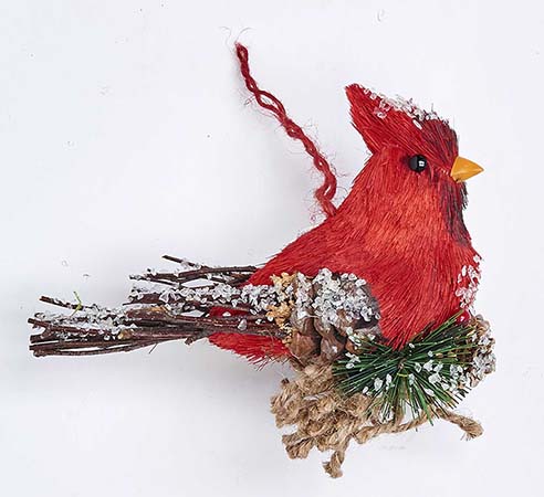 7" x 5" Cardinal Ornament w/ Pine Needle