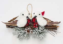 8" White Birds On Branches Ornaments 