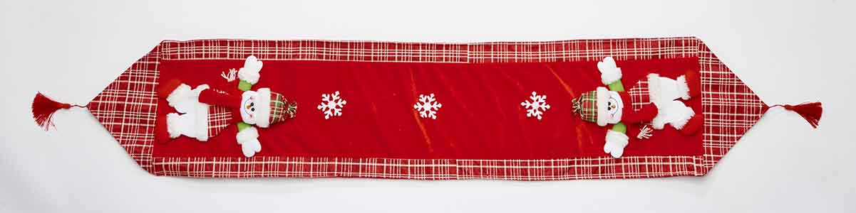 67" Embroidered Red Snowman Table Runner