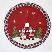48" Snowman & Santa Embroidered Red Christmas Tree Skirt