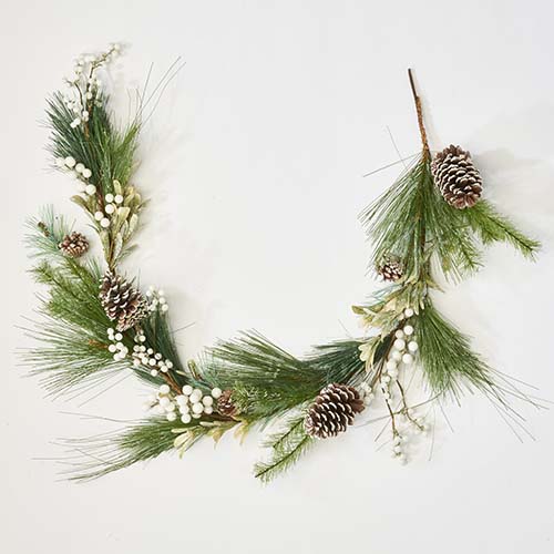 60" White Berries Cone Needle Garland