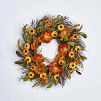22" Fall Flower Wreath on Natural Twig Base