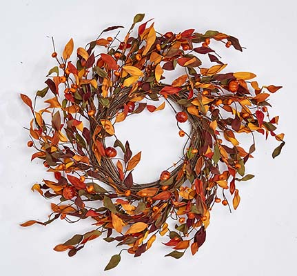22" Lvs w/ Mini Pumpkin Wreath on Natural Twig Base