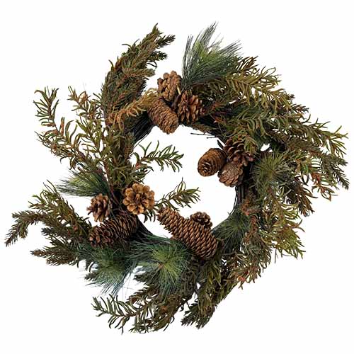 22" Artificial Mixed Evergreen Wreath With Cones