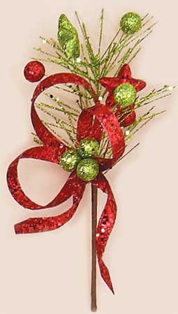 9" Glitter Star Ribbon Spray
