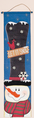 40" Canvas Snowman Face Banner  w/Felt Carrot Nose & Snowflakes