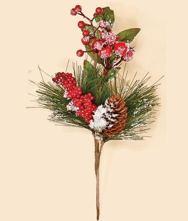 13" Snowy WP Berry, Pine Cone & Pine Spray