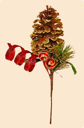 11" Glitter Red Swirl Ball Pine, Cone Pick - CLOSEOUT