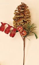 11" Glitter Red Swirl Ball Pine, Cone Pick - CLOSEOUT