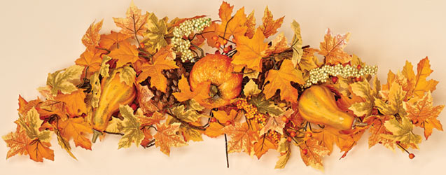 36" Fall Maple Leaf Swag With Pumpkin