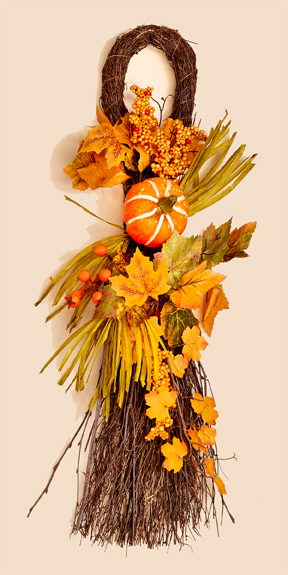 26" Fall Twig Teardrop w/ Long Grasses, Berries, Pumpkins & Leaves