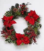 18" Spruce Poinsettia Wreath 