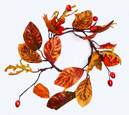 4.25" Fall Candle Ring w/ Lanterns, Leaves & Berries