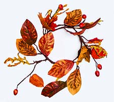 4.25" Fall Candle Ring w/ Lanterns, Leaves & Berries