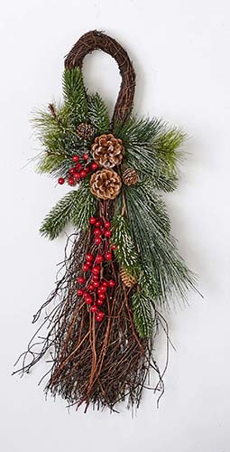 26" Berries, Pine Cones, Needles Teardrop on Natural Twig Base