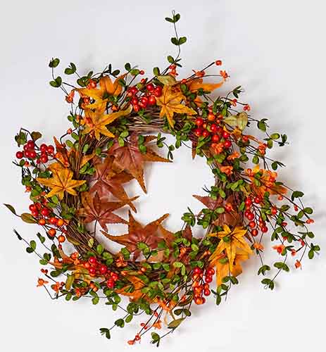 22" Fall Berry & Maple Leaf Wreath on Natural Twig Base