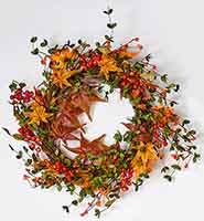 22" Fall Berry & Maple Leaf Wreath on Natural Twig Base