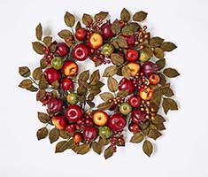 24" Mixed Apple Pomegranate & Leaf Wreath on Natural Twig Base