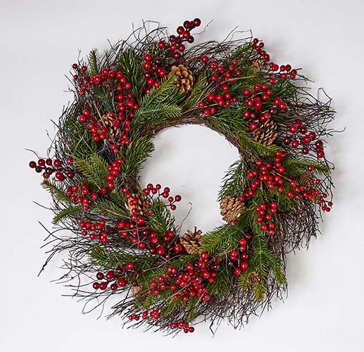 25" Mixed Pine, Berry, Cone Wreath