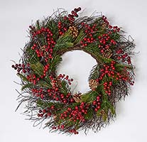 25" Mixed Pine, Berry, Cone Wreath