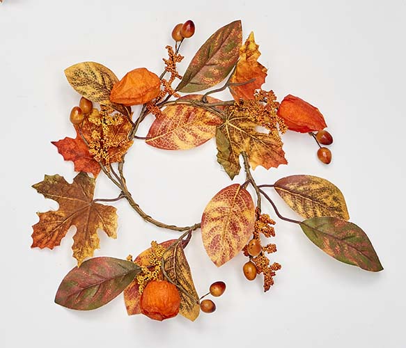 4.25" FALL CANDLE RING WITH LANTERNS, LEAVES & BERRIES