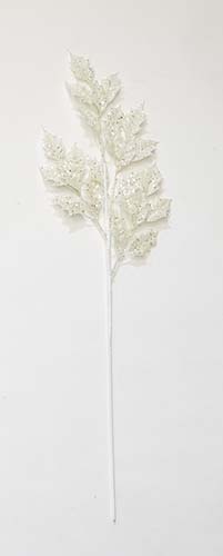 34" White Glitter Holly Spray
