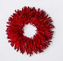14" Feather Wreath w/ Glitter Tips, Burgundy