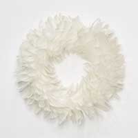 14" Feather Wreath w/ Glitter Tips, White