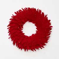 14" FEATHER WREATH W/GLITTER TIPS, RED