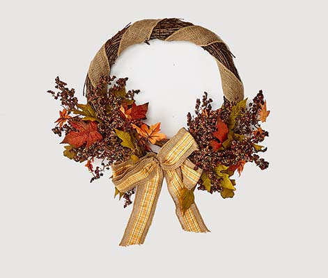 18" Fall Maple Leaves Wreath w/ Bowknot
