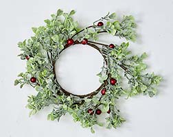 3.25" Green Leaves and Red Berries Candle Ring