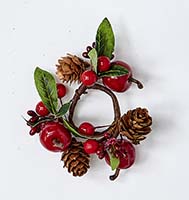 1.25" Green Leaves, Red Apples, Berries & Pine Cones Candle Ring