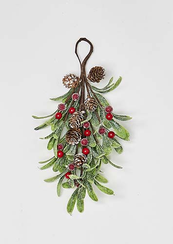 12" Red Berries & Mistletoe Mini Teardrop w/ Pine Cones