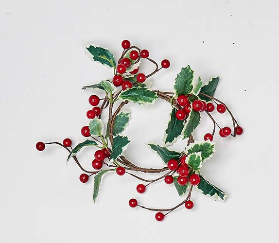 3.5" Red Berries & Leaves Candle Ring