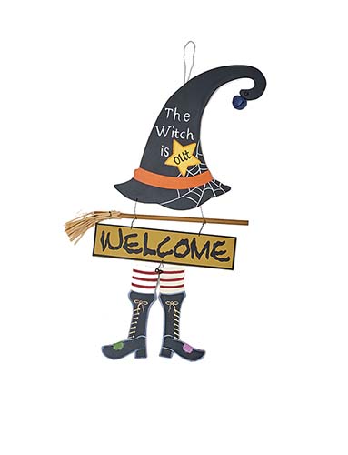 18" Wooden The Witch is Out Welcome Sign