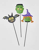 5" Metal Halloween Figures On 19" Metal Stick, 3 Asst