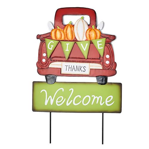 22" Metal Give Thanks Welcome Truck Sign
