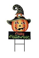 27" Happy Halloween Metal Jack O Lantern Stake
