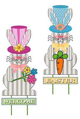 31.5" Metal Welcome Easter Bunny Metal Stake, 2 Assorted