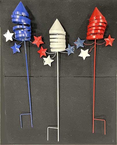 33" July 4th Americana Fireworks Stake, 3 Assorted