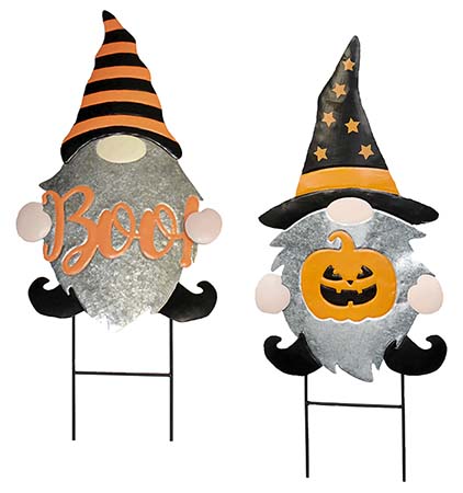 28" Metal Halloween Gnome Stake, 2 Asst