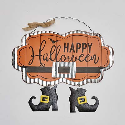 14" Witch Shoe Happy Halloween Hanging Sign