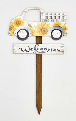 28" Wood Welcome Pick Up Truck Garden Stake