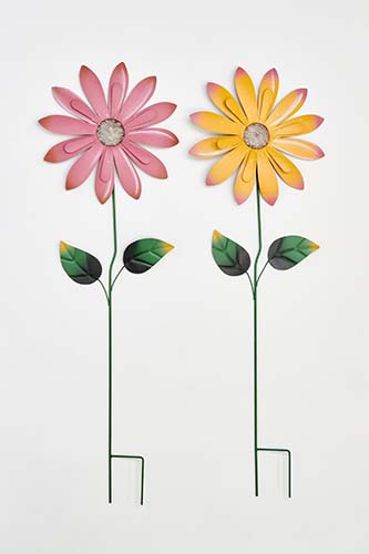 36" Metal Daisy Flower Garden Stake, 2 Asst