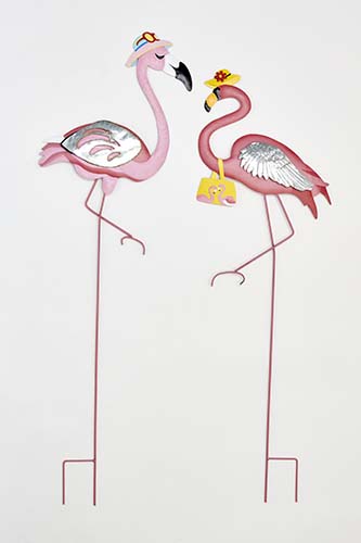 40" Metal Flamingo with Hat & Purse Garden Stake, 2 Asst