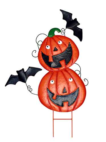 32" Metal Pumpkin & Bats Yard Stake