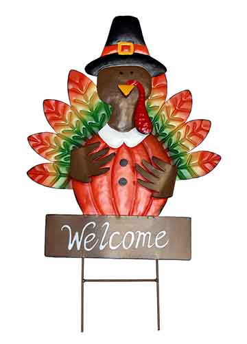 24" Metal Welcome Pilgrim Thanksgiving Turkey Yard Stake