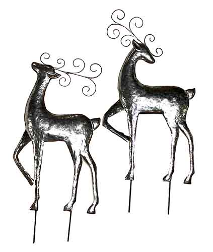 29" Shiny Silver Galvanized Reindeer Yard Stake, 2 Asst