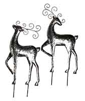 29" Shiny Silver Galvanized Reindeer Yard Stake, 2 Asst