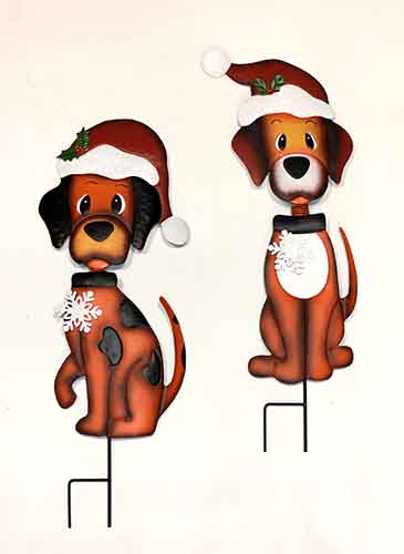 25" Metal Dog w/ Santa Hat Garden Stake, 2 Asst